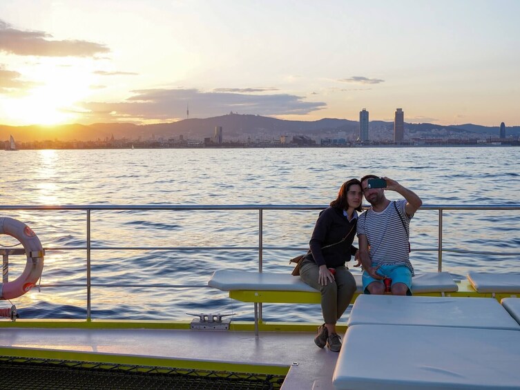 Barcelona live music catamaran cruise with sunset option