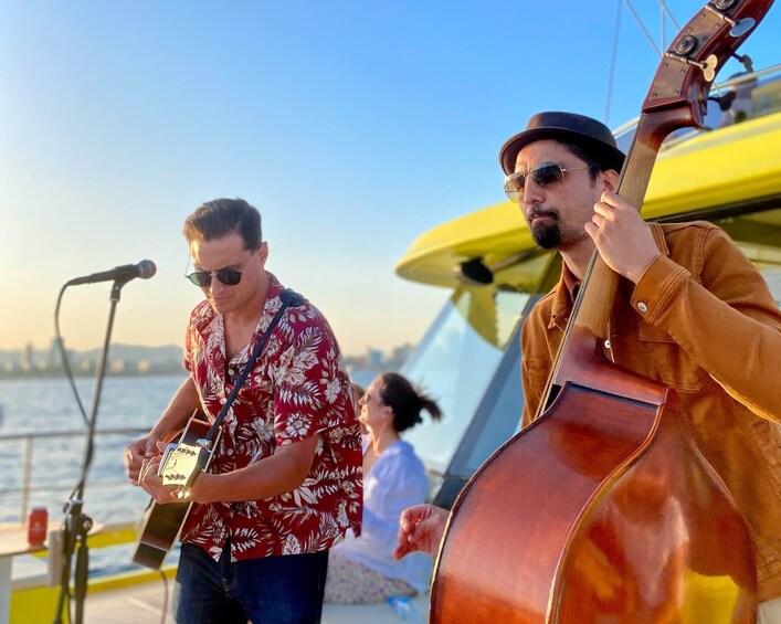 Barcelona live music catamaran cruise with sunset option