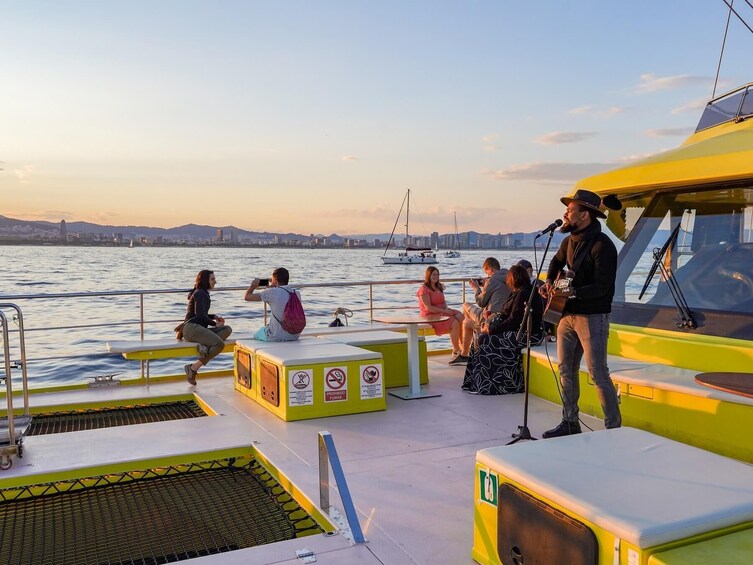 Barcelona live music catamaran cruise with sunset option