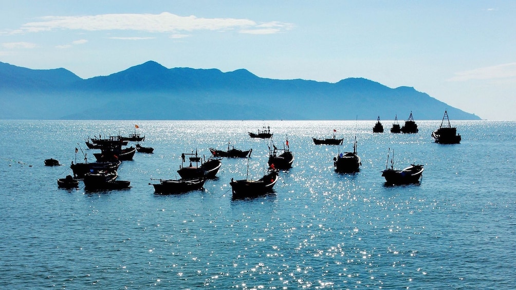Boats anchored on the water in Nha Trang