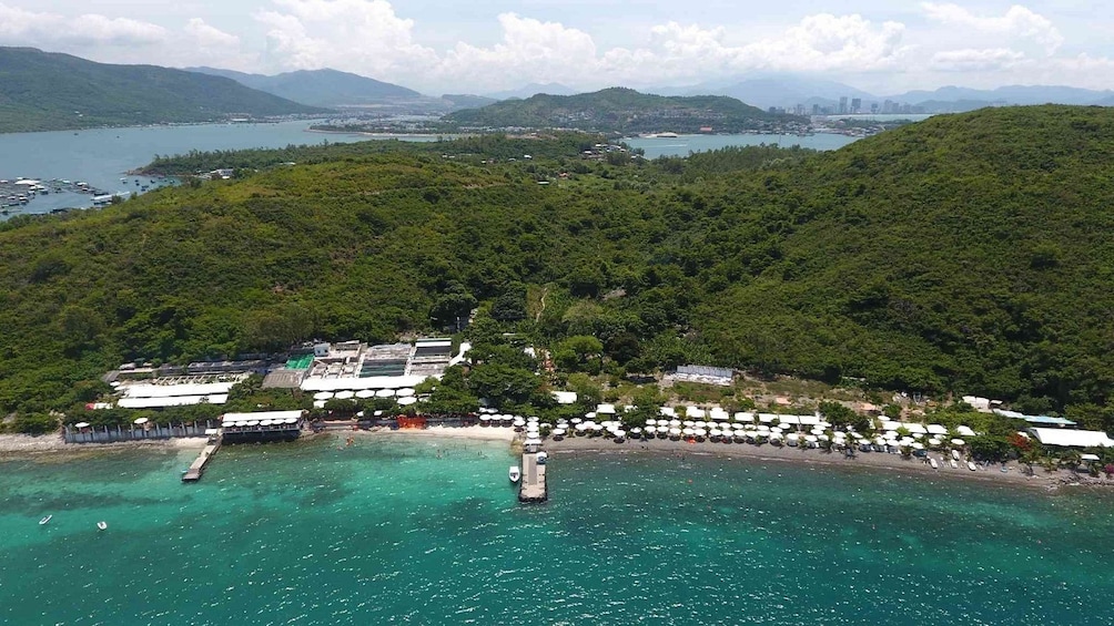 Aerial view of beach and ports in Nha Trang, Vietnam