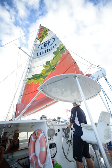 View aboard The Spirit of Aloha, a 54-foot sailing catamaran along the Waikoloa Coast 