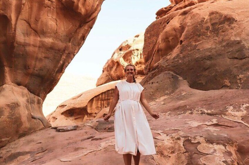 Travel influencer Janet Newenham at Umm Fruth Rock Bridge