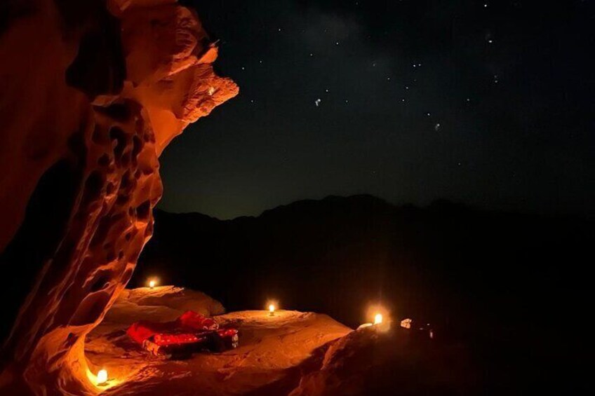 Sleeping under the stars in a cave in Wadi Rum