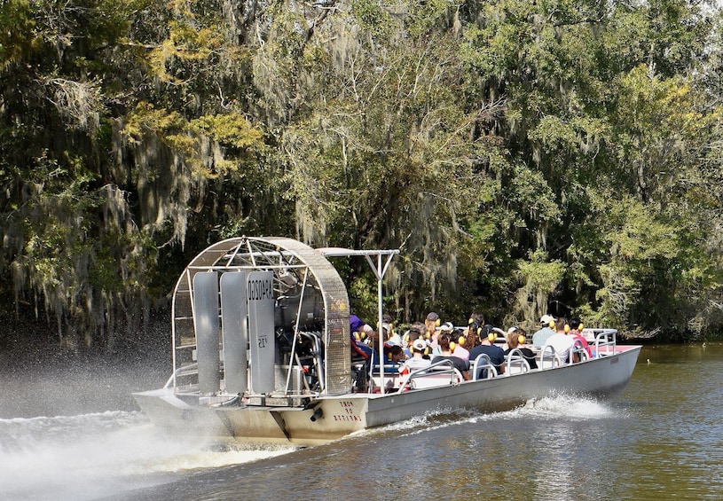 Group on an airboat swamp tour in Lafitte