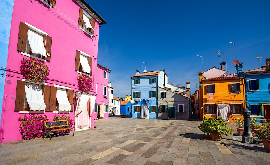 Piazza surrounded by colorful buildings in Burano