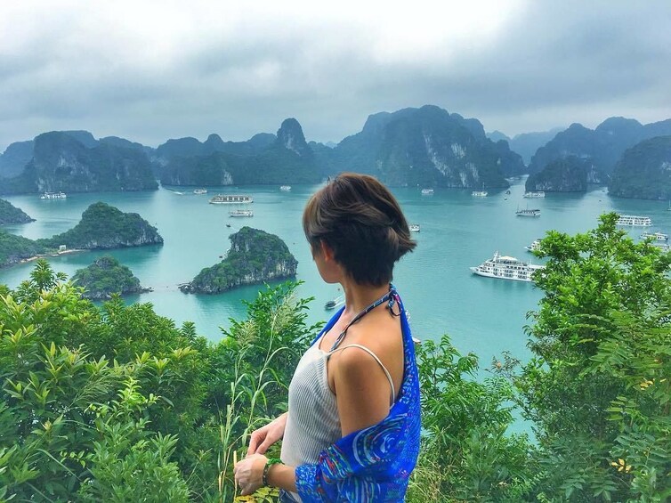 Woman admiring views of Ha Long Bay
