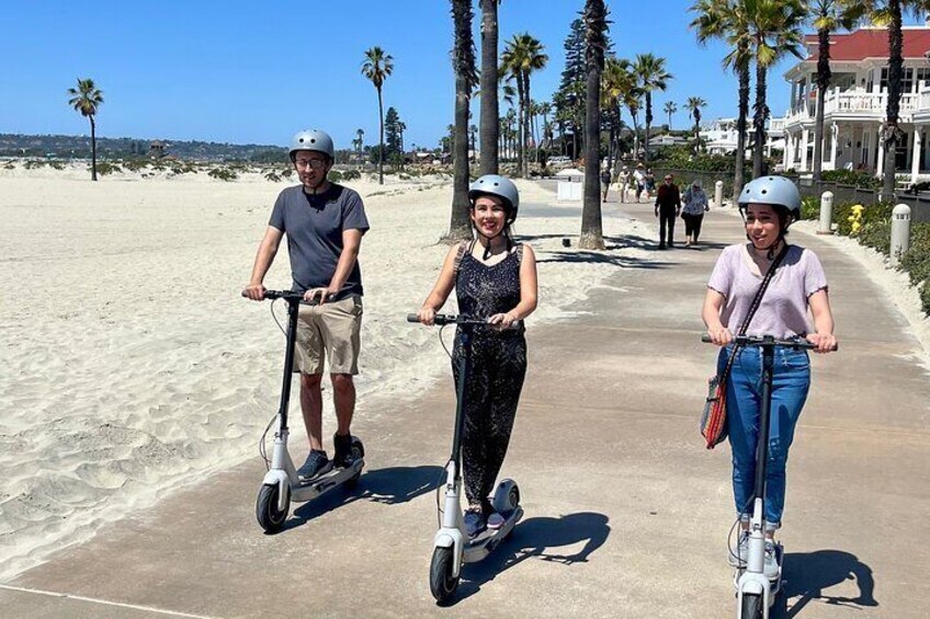 Exploring the hotel Del Coronado on electric scooters