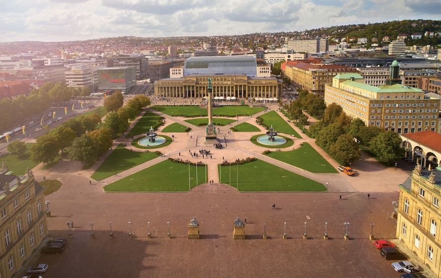Aerial view of a square in Stuttgart, Germany