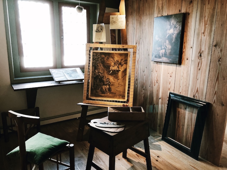 Painting on an easel at the Rembrandt House in Amsterdam