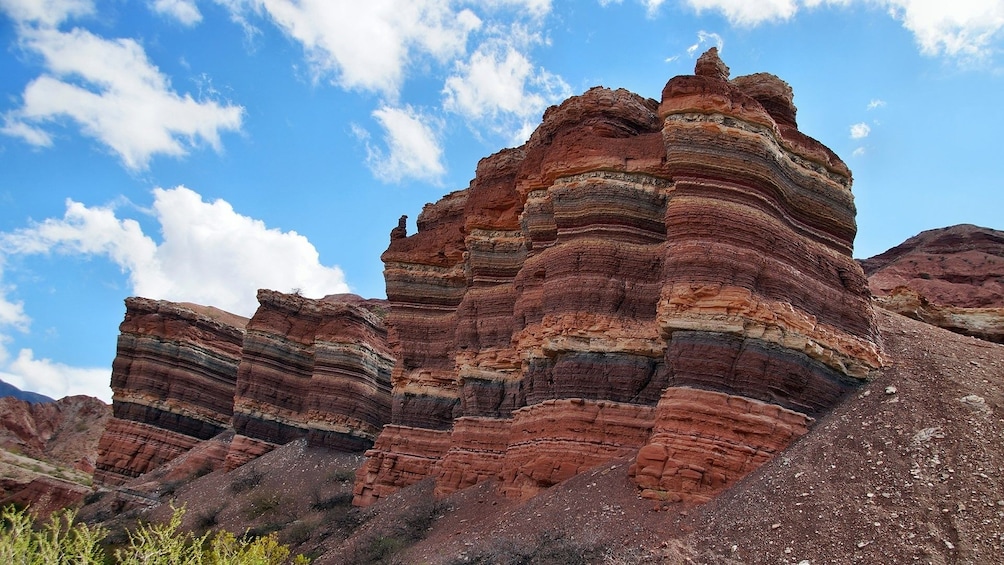 Colorful layered rock formations in Argentina