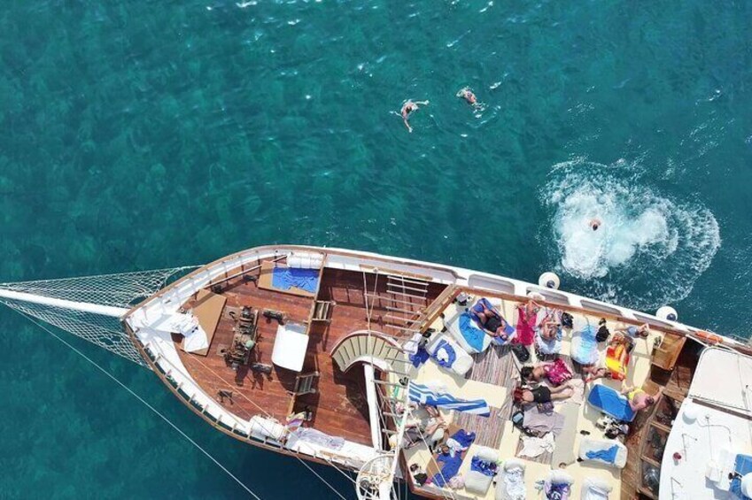 30m Wooden traditional Boat - 6.5 Hours Day Cruise in Rhodes