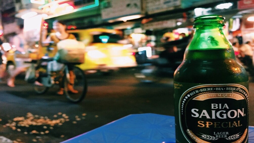 Saigon beer at night in Ho Chi Minh City 