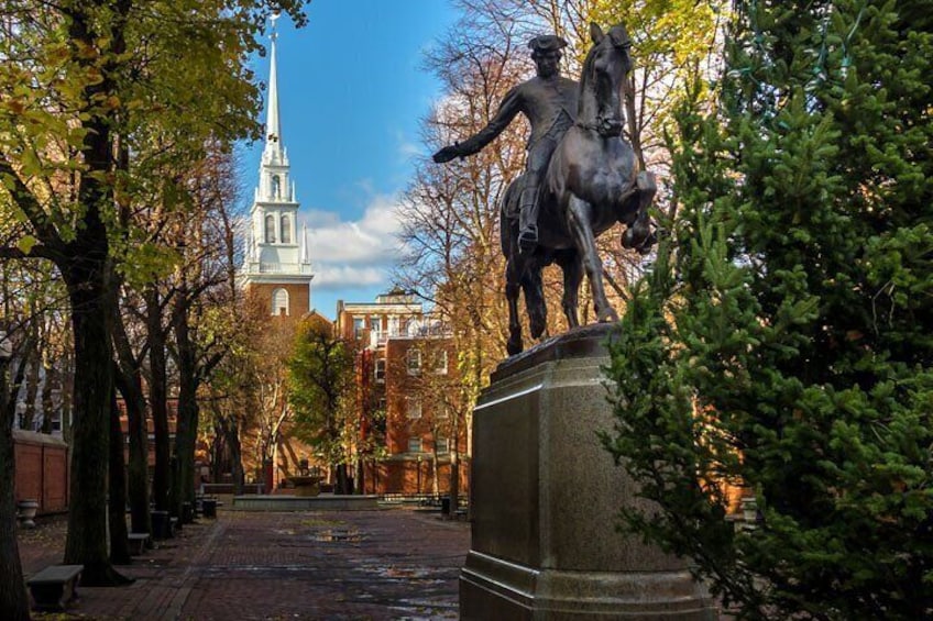 Statue of Paul Revere with Old North Church
