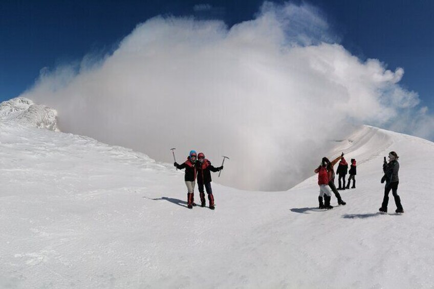 In the crater!