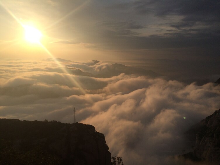Sunrise over Montserrat peak in Spain