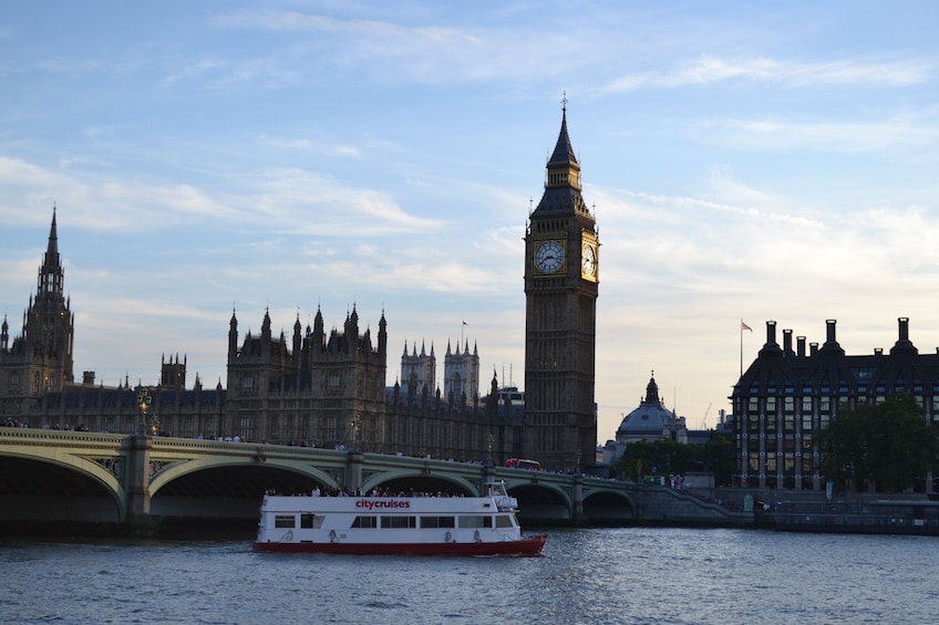 Cruise boat on the River Thames with Big Ben