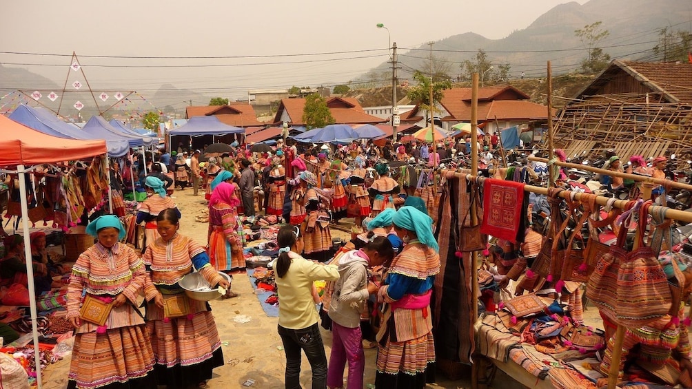 Busy colorful Bac Ha Market in Vietnam