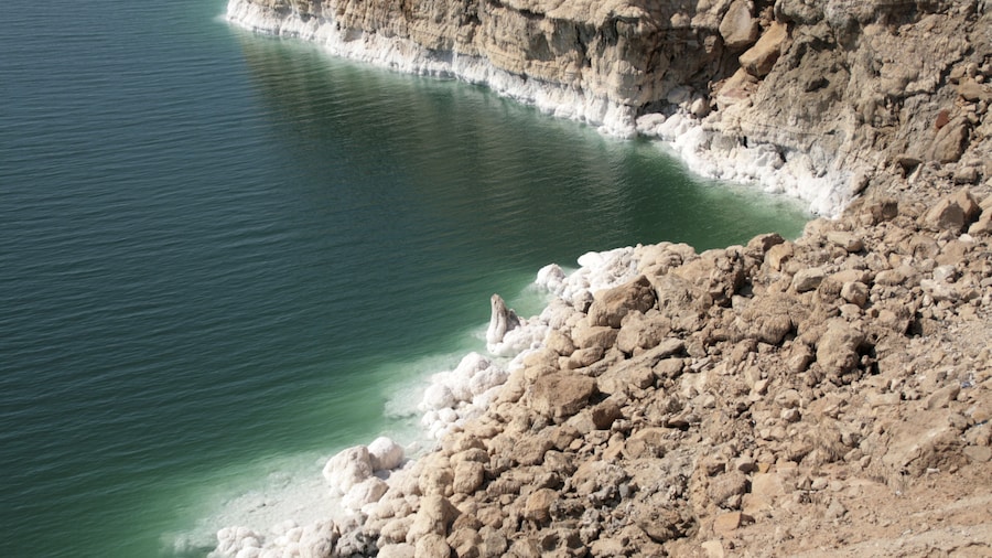 Salty coastline of the Dead Sea in Jerusalem