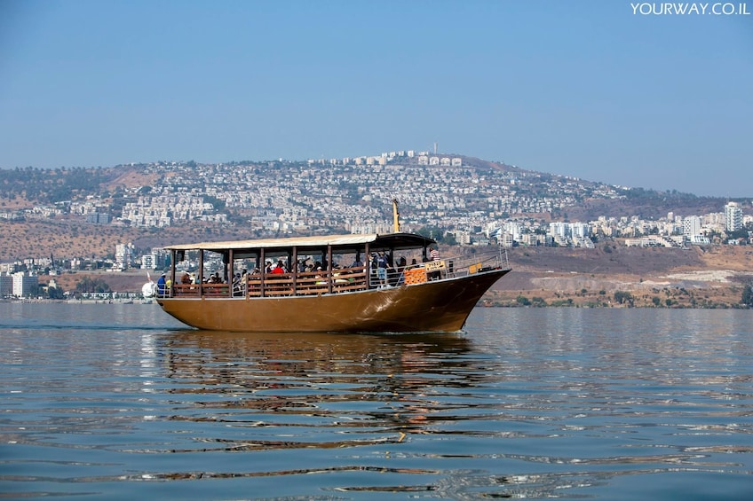 Boat floating along Tiberias