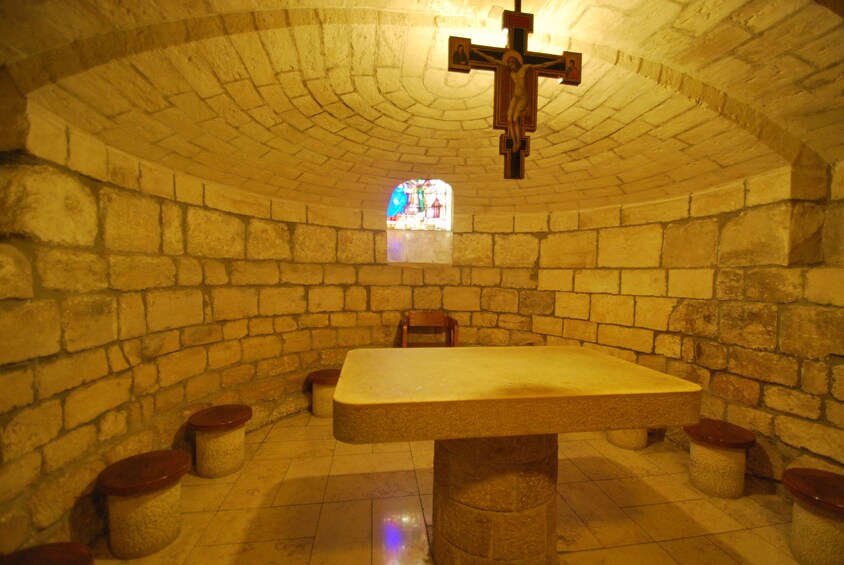 Church of St. Joseph underground small chapel with altar table in Nazareth