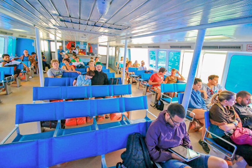 Guests on the Seatran Discovery ferry
