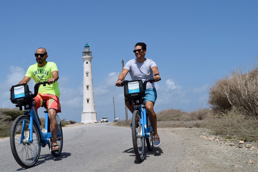 Group biking through The California Lighthouse