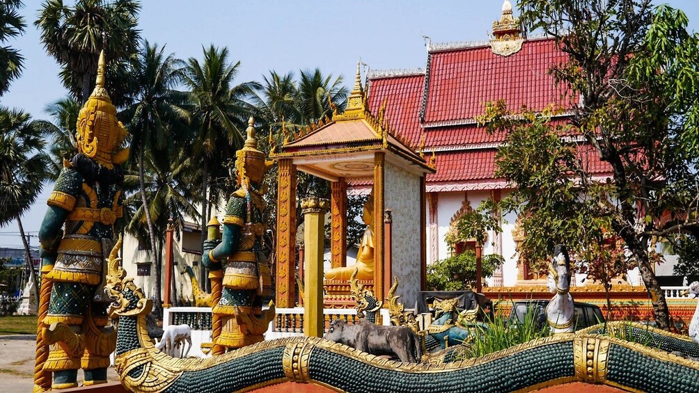 Sculptures outside a temple in Vientiane