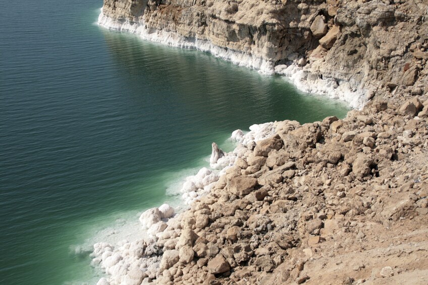 Salty coastline of the Dead Sea in Jerusalem