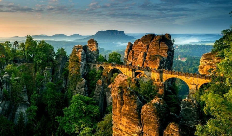 The Bastei Bridge in the mountains of Switzerland