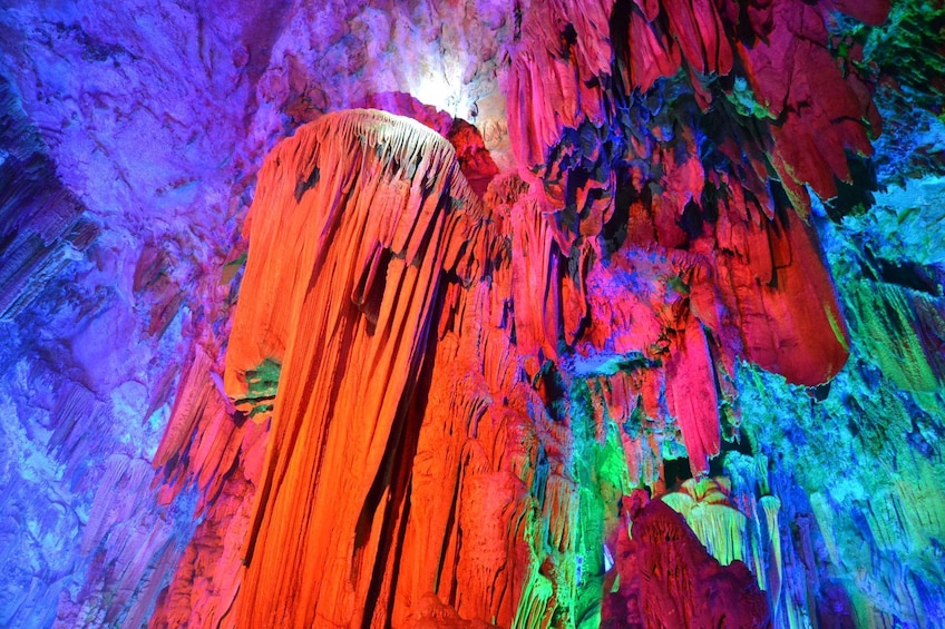Colorful view of Reed Flute Cave in China