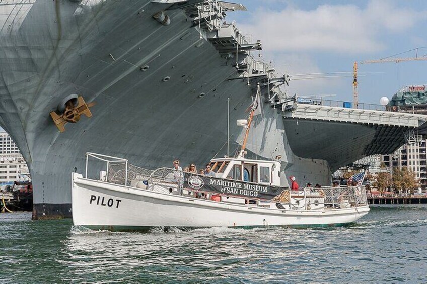 Sightseeing on the Bay as you pass the Midway Museum.