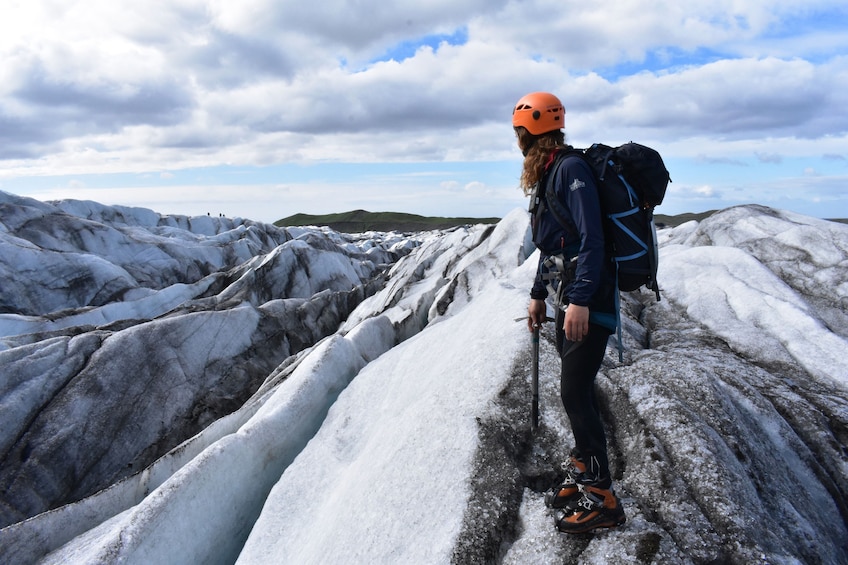 Hiking woman on a glacier in Iceland