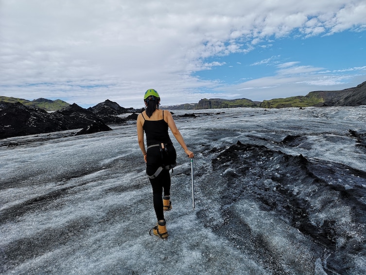 Hiking woman on a glacier in Iceland