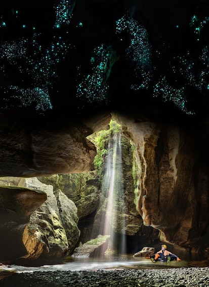 Man enjoying the glow caves in Charleston