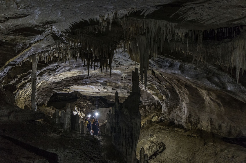 Group exploring an enormous cave system in Charleston