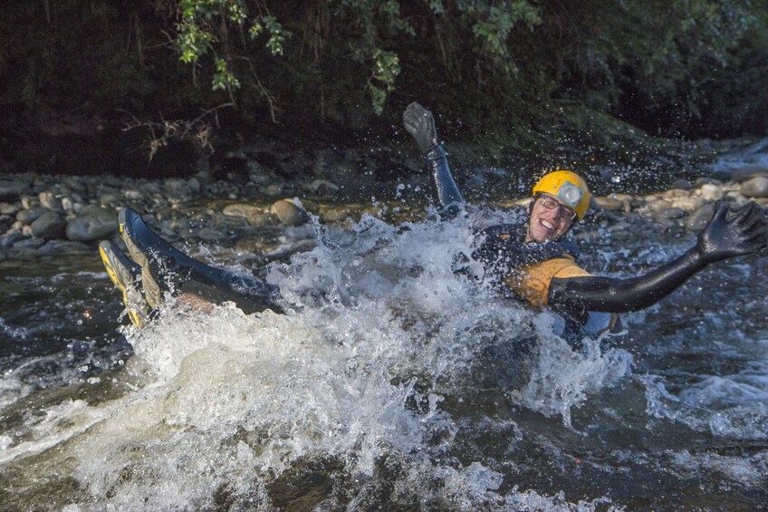 Man blackwater rafting in Matakana