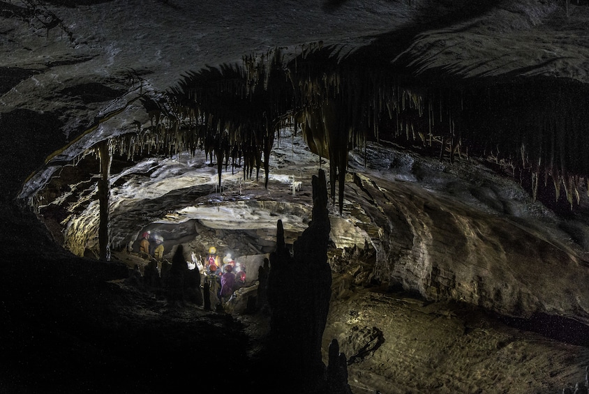 Group touring the cave system in Charleston