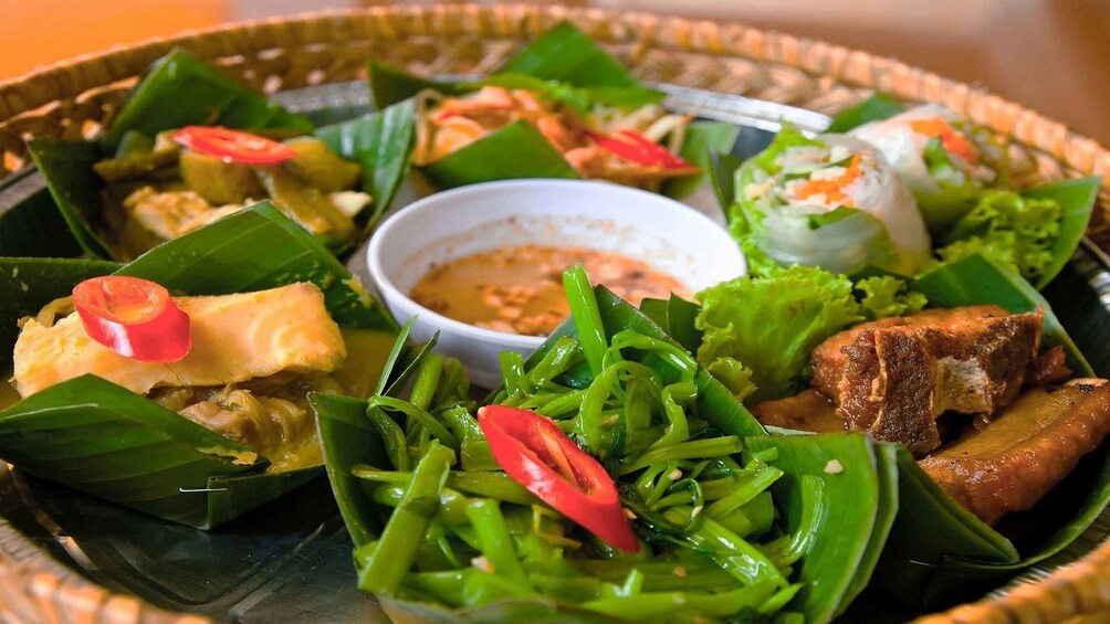 Platter full of freshly prepared food in Phnom Penh