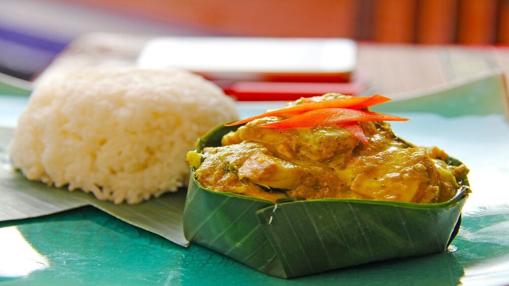Chicken and sticky rice dish in Phnom Penh