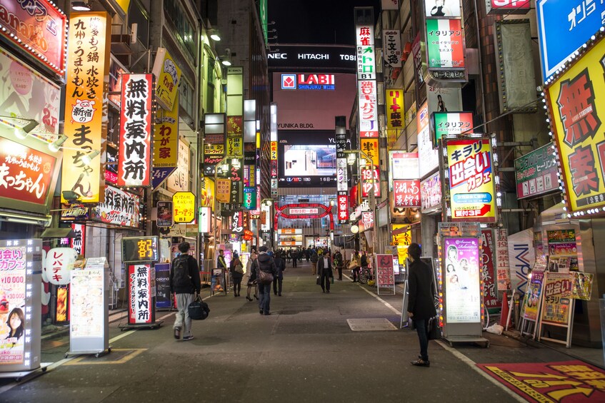 Colored billboards in the Shinjuku district