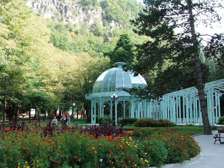 Show item 5 of 5. Glass gazebo at Borjomi-Kharagauli National Park in Georgia