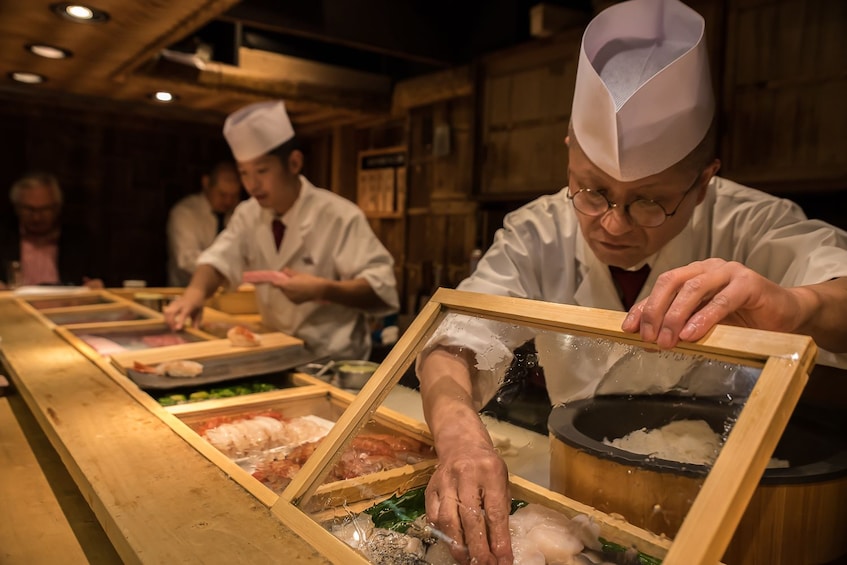 Two chefs at a Shinjuku, Golden Gai Food Tour