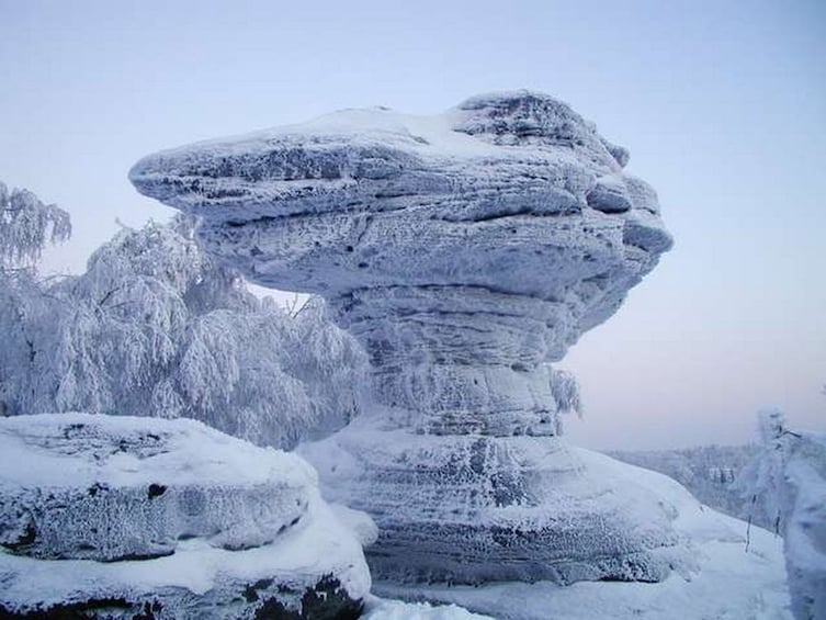 Snow-covered rocks in Switzerland
