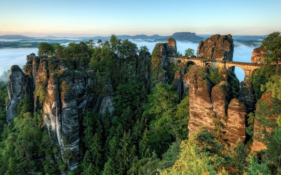 The Bastei Bridge in the mountains of Switzerland