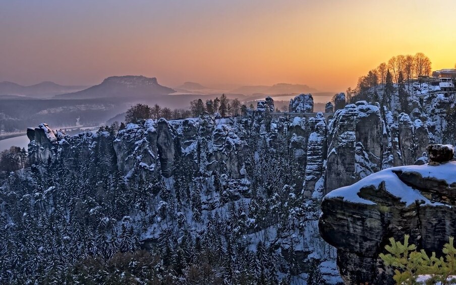 Beautiful view of snow-covered mountains at sunset in Switzerland