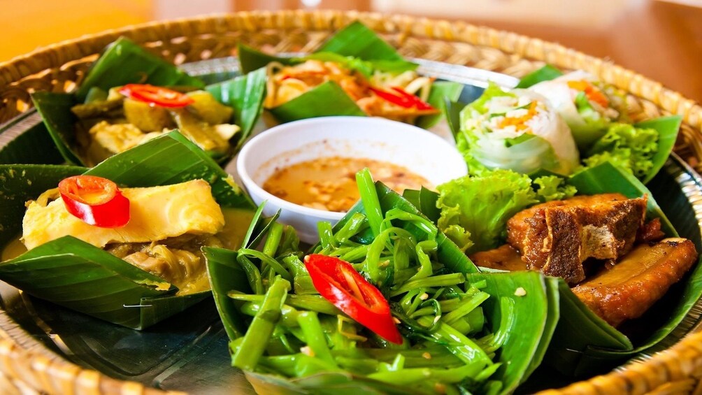 Closeup of colorful plate of Cambodian food
