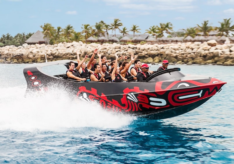 Adrenaline boat ride at Xcaret Park in Cancun, Mexico