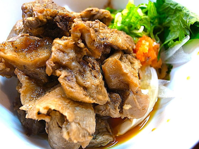Meat in a dish in an Osaka restaurant