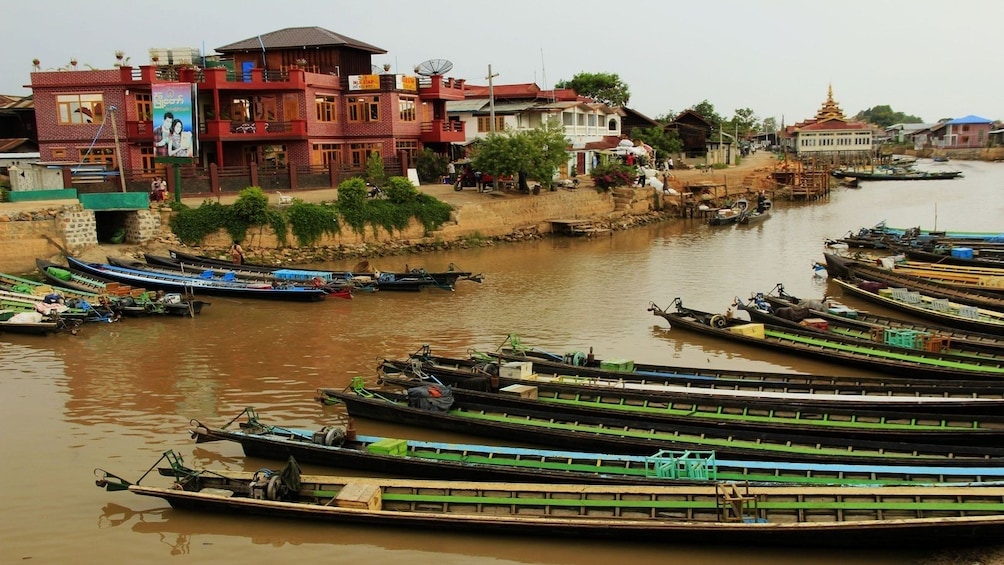 Long boats in river in NyaungShwe, Myanmar